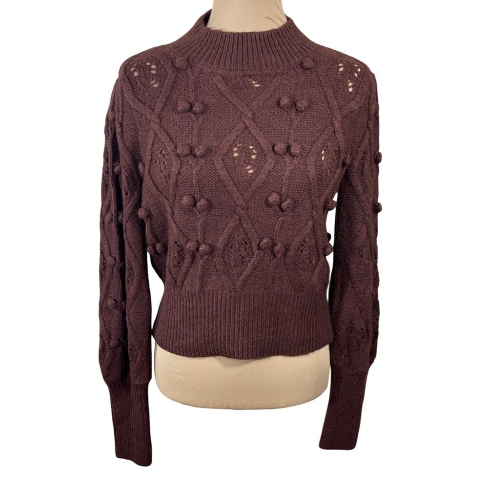 New Chelsea & Violet Pom Sweater Brick Red Size M Medium Mock Neck